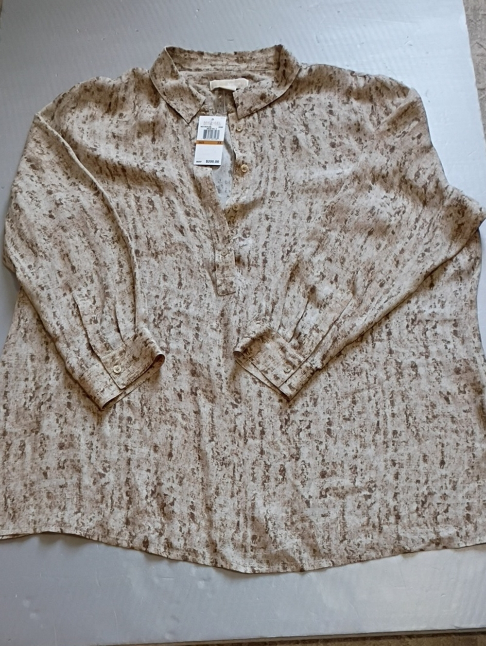 Michael Kors 3X Neutral Beige and Brown Speckled Button-Front Tunic